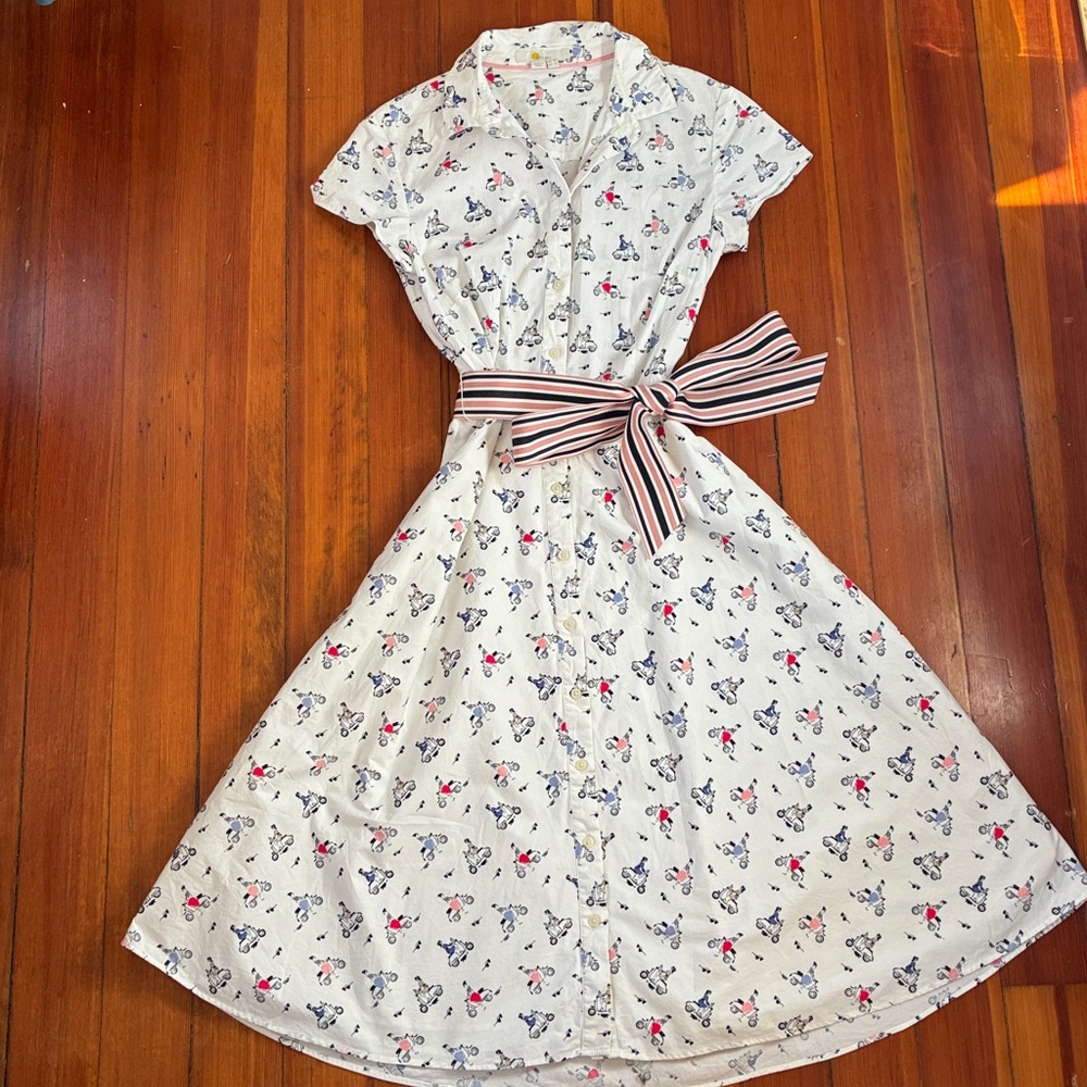 Boden White Midi Dress with Vespa Print